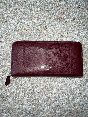 Coach Zip Around Wallet in Burgundy Leather